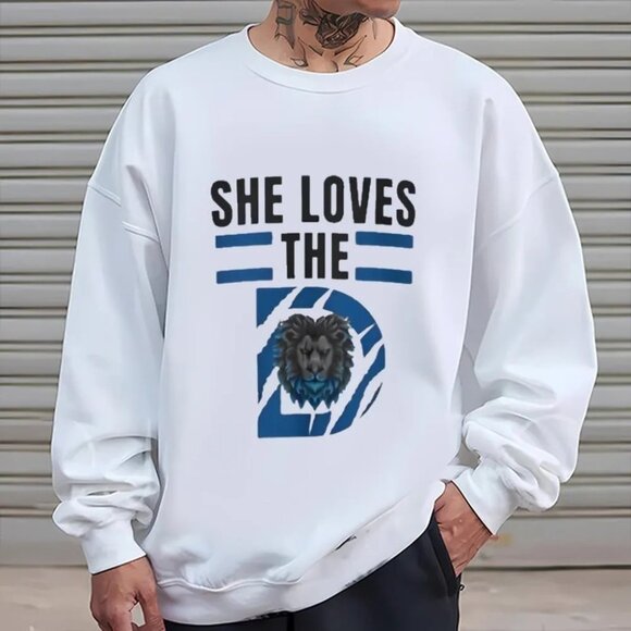 Detroit Lions Funny She Loves The D Sweatshirt Retro NFL Crewneck Lions Fan 79 - Picture 1 of 5